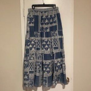 Anthropologie Maeve Ariadne Embroidered Blue Boho Maxi Skirt, size Medium